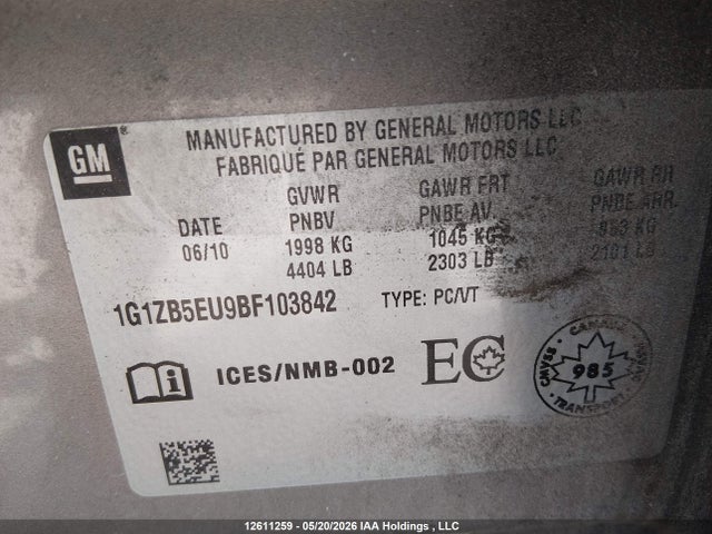 Продажа на аукционе авто 2011 Chevrolet Malibu Ls, vin: 1G1ZB5EU9BF103842, номер лота: 12611259