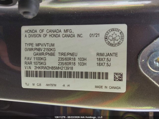 Honda CR-V EXL 2021 2HKRW2H85MH213918 Image 9