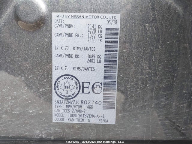 5N1AT2MV7JC807740 Nissan Rogue Midnight Edition/s/sl/sl W/propilot Assist/sv