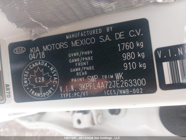 Продаж на аукціоні авто 2018 Kia Forte Lx/lx+, vin: 3KPFL4A72JE263300, номер лоту: 12611287