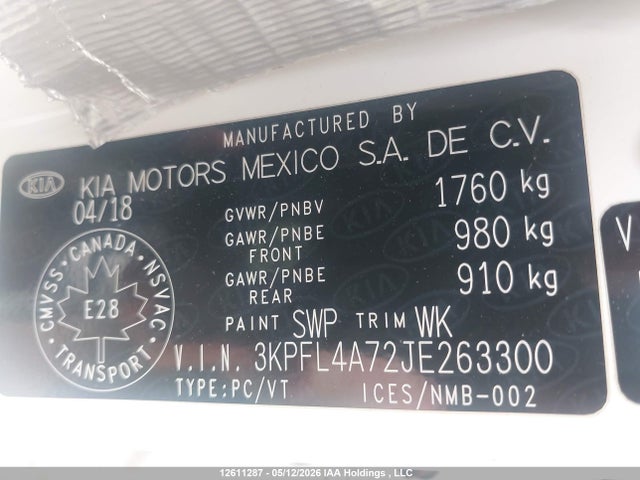 Продаж на аукціоні авто 2018 Kia Forte Lx/lx+, vin: 3KPFL4A72JE263300, номер лоту: 12611287