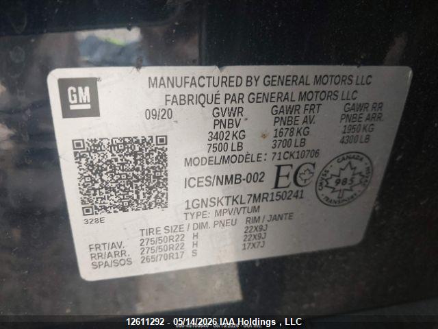 12611292 :رقم المزاد ، 1GNSKTKL7MR150241 vin ، 2021 Chevrolet Tahoe K1500 High Country مزاد بيع