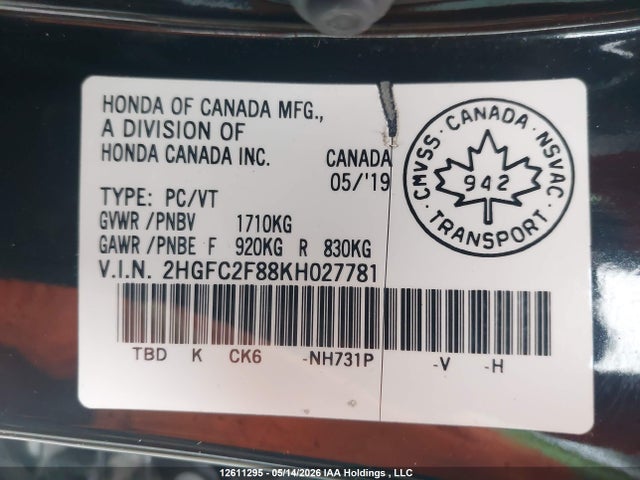 2HGFC2F88KH027781 Honda Civic