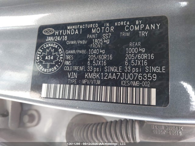 KM8K12AA7JU076359 Hyundai Kona Se