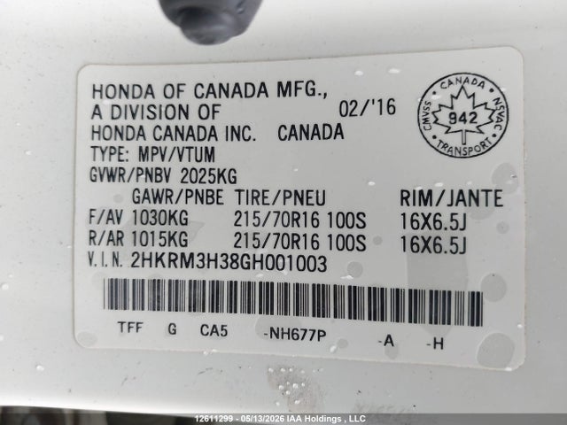 2HKRM3H38GH001003 Honda CR-V LX