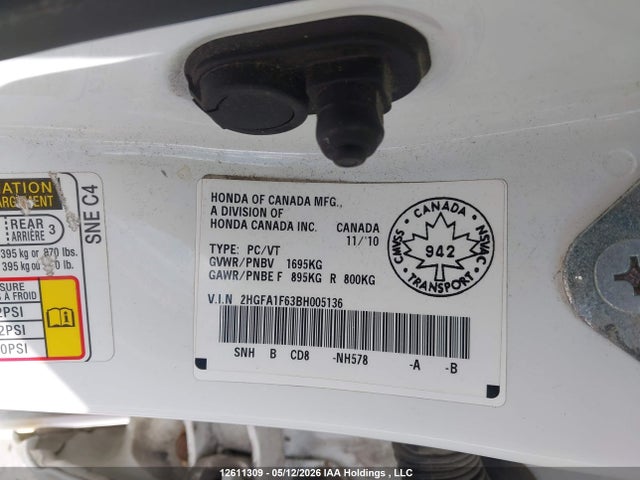 Продаж на аукціоні авто 2011 Honda Civic Lx-s, vin: 2HGFA1F63BH005136, номер лоту: 12611309