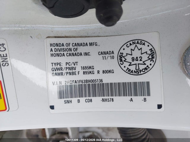 Продаж на аукціоні авто 2011 Honda Civic Lx-s, vin: 2HGFA1F63BH005136, номер лоту: 12611309