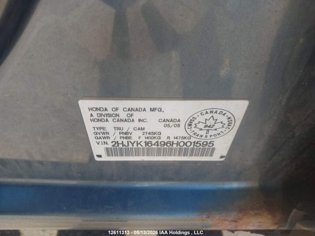 Aukcja sprzedaży 2006 Honda Ridgeline Rts, vin: 2HJYK16496H001595, numer aukcji: 12611313