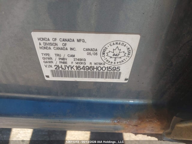 Aukcja sprzedaży 2006 Honda Ridgeline Rts, vin: 2HJYK16496H001595, numer aukcji: 12611313