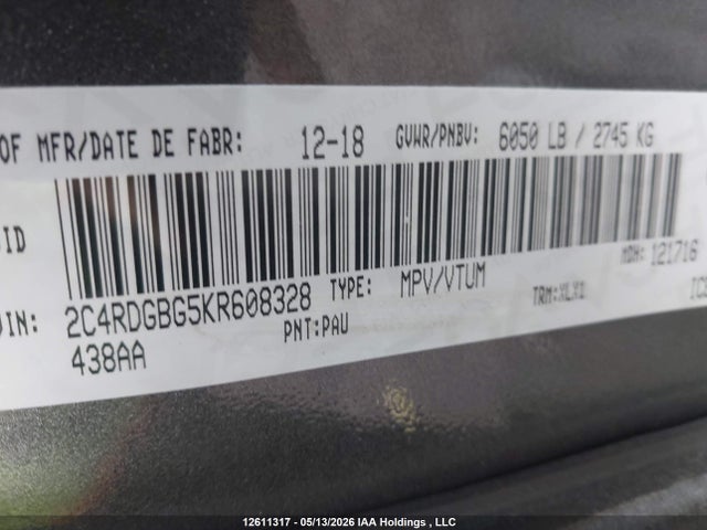 Aukcja sprzedaży 2019 Dodge Grand Caravan Se, vin: 2C4RDGBG5KR608328, numer aukcji: 12611317