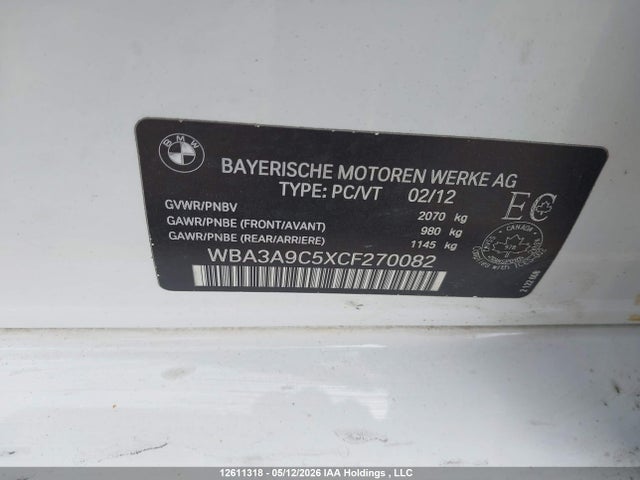 12611318 :رقم المزاد ، WBA3A9C5XCF270082 vin ، 2012 Bmw 335i مزاد بيع