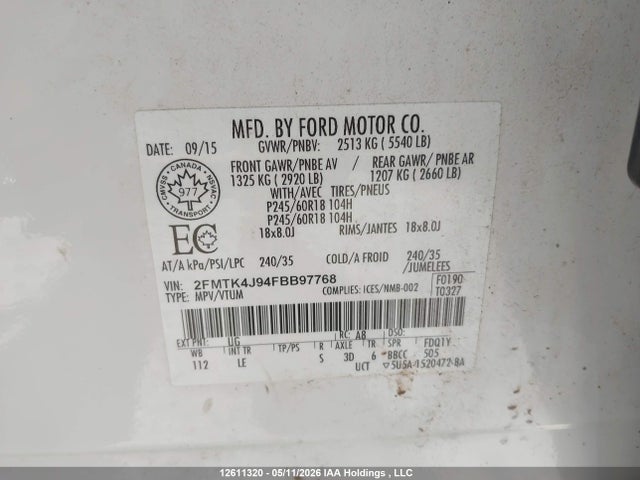 Продажа на аукционе авто 2015 Ford Edge Sel, vin: 2FMTK4J94FBB97768, номер лота: 12611320