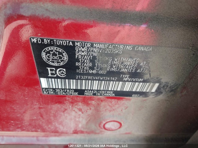 Aukcja sprzedaży 2015 Toyota Rav4 Le, vin: 2T3ZFREV4FW134142, numer aukcji: 12611321