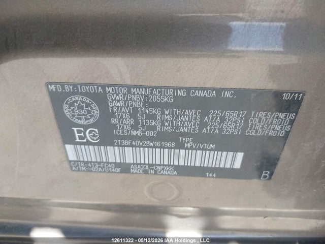 2011 Toyota Rav4 მანქანა იყიდება აუქციონზე, vin: 2T3BF4DV2BW161968, აუქციონის ნომერი: 12611322