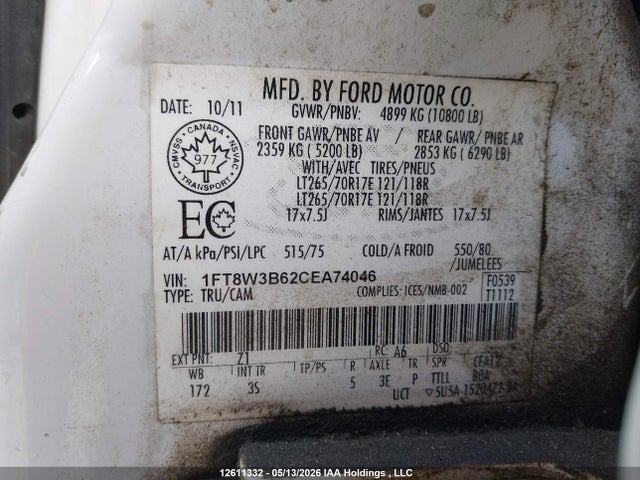 Продажа на аукционе авто 2012 Ford F350 Super Duty, vin: 1FT8W3B62CEA74046, номер лота: 12611332