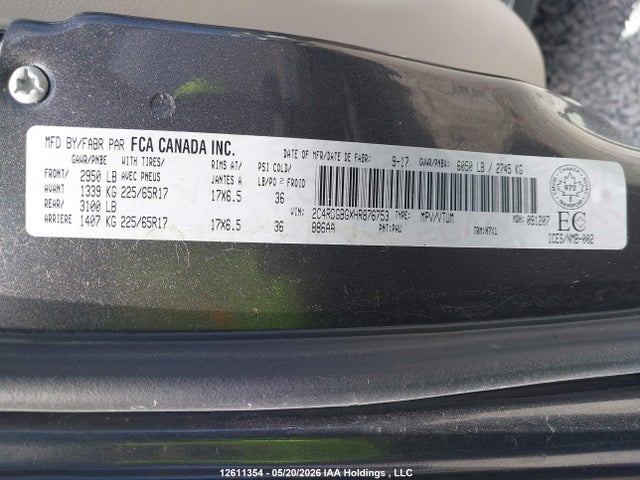 2017 Dodge Grand Caravan Se მანქანა იყიდება აუქციონზე, vin: 2C4RDGBGXHR876753, აუქციონის ნომერი: 12611354