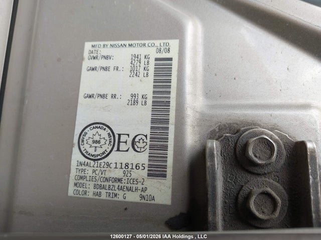Aukcja sprzedaży 2009 Nissan Altima 2.5 S, vin: 1N4AL21E29C118165, numer aukcji: 12600127