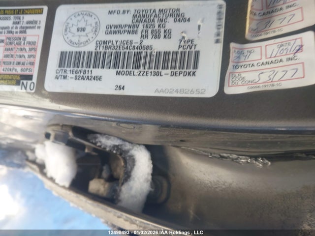 12498493 :رقم المزاد ، 2T1BR32E54C840585 vin ، 2004 Toyota Corolla Ce/le/sport مزاد بيع