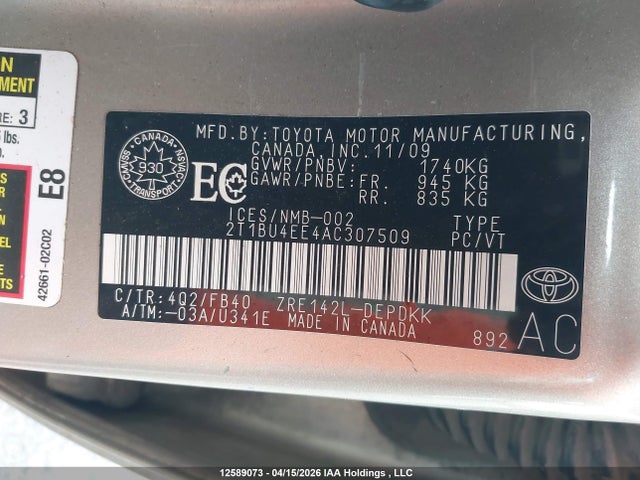 Продажа на аукционе авто 2010 Toyota Corolla Ce, vin: 2T1BU4EE4AC307509, номер лота: 12589073