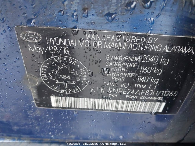 5NPE24AF8JH711265 Hyundai SONATA GL