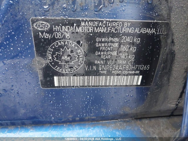 5NPE24AF8JH711265 Hyundai SONATA GL