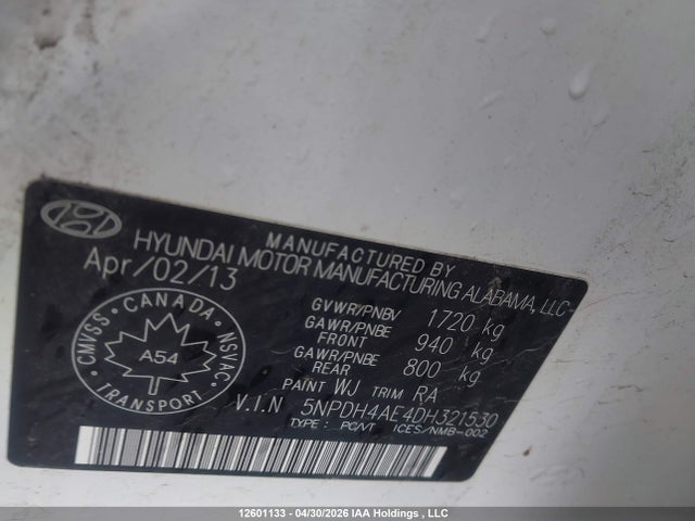 2013 Hyundai Elantra Gls მანქანა იყიდება აუქციონზე, vin: 5NPDH4AE4DH321530, აუქციონის ნომერი: 12601133