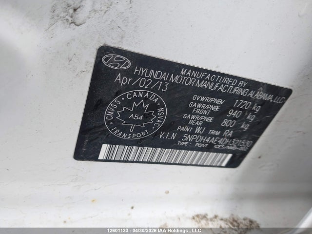 2013 Hyundai Elantra Gls მანქანა იყიდება აუქციონზე, vin: 5NPDH4AE4DH321530, აუქციონის ნომერი: 12601133