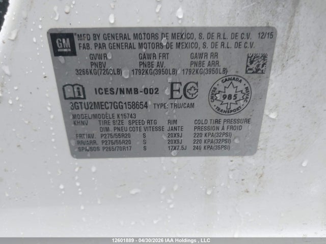 Продажа на аукционе авто 2016 Gmc Sierra 1500 Sle, vin: 3GTU2MEC7GG158654, номер лота: 12601889
