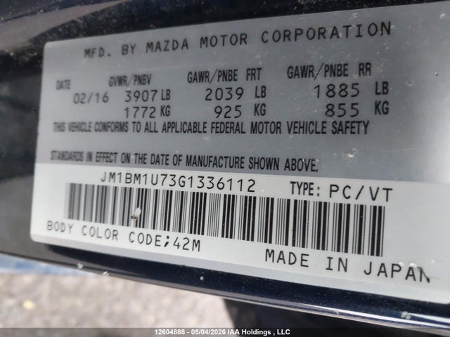 JM1BM1U73G1336112 Mazda Mazda3 G/gx