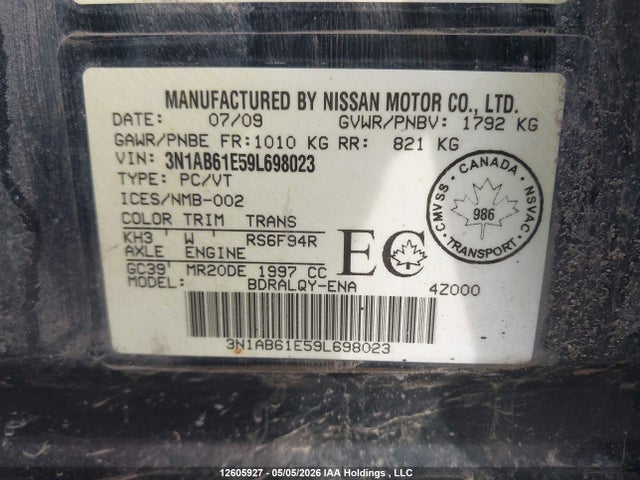 Aukcja sprzedaży 2009 Nissan Sentra 2.0, vin: 3N1AB61E59L698023, numer aukcji: 12605927