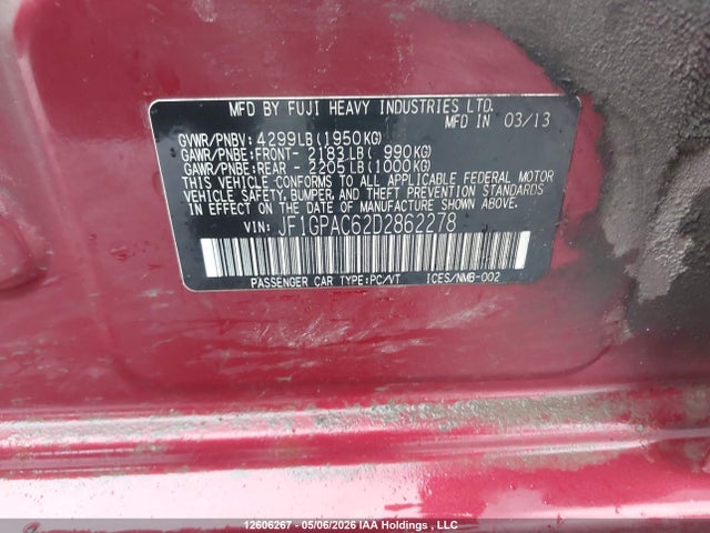 Aukcja sprzedaży 2013 Subaru Impreza 2.0i Touring Package, vin: JF1GPAC62D2862278, numer aukcji: 12606267