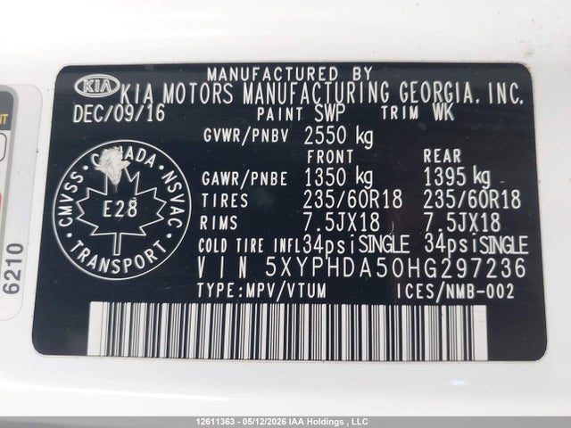 5XYPHDA50HG297236 KIA Sorento