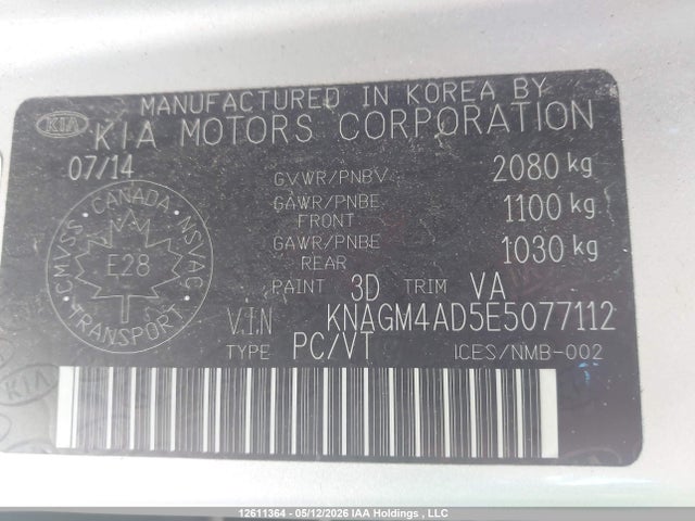 2014 Kia Optima Hybrid Lx მანქანა იყიდება აუქციონზე, vin: KNAGM4AD5E5077112, აუქციონის ნომერი: 12611364