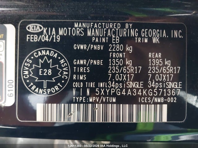 5XYPG4A34KG571367 KIA Sorento