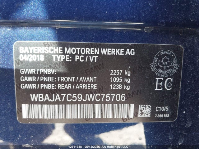 Продаж на аукціоні авто 2018 Bmw 530i Xdrive, vin: WBAJA7C59JWC75706, номер лоту: 12611388
