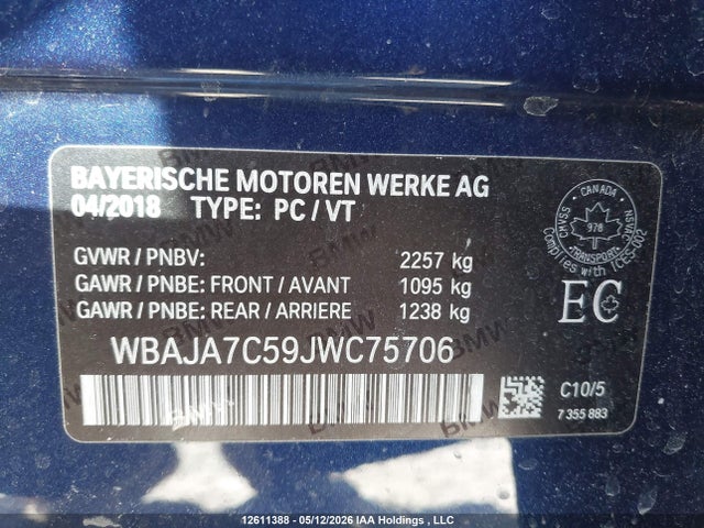 Продаж на аукціоні авто 2018 Bmw 530i Xdrive, vin: WBAJA7C59JWC75706, номер лоту: 12611388