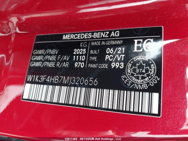 Aukcja sprzedaży 2021 Mercedes-benz A 250 4matic, vin: W1K3F4HB7MJ320656, numer aukcji: 12611392