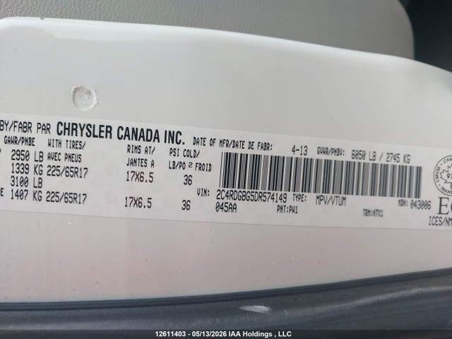 Продаж на аукціоні авто 2013 Dodge Grand Caravan, vin: 2C4RDGBG5DR574149, номер лоту: 12611403
