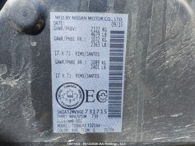 5N1AT2MVXGC731715 Nissan Rogue S/sl Premium/sv