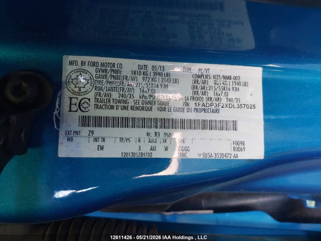 Продажа на аукционе авто 2013 Ford Focus Se, vin: 1FADP3F2XDL357025, номер лота: 12611426