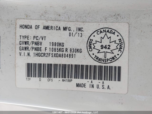 Продаж на аукціоні авто 2013 Honda Accord Sport, vin: 1HGCR2F5XDA804891, номер лоту: 12611427