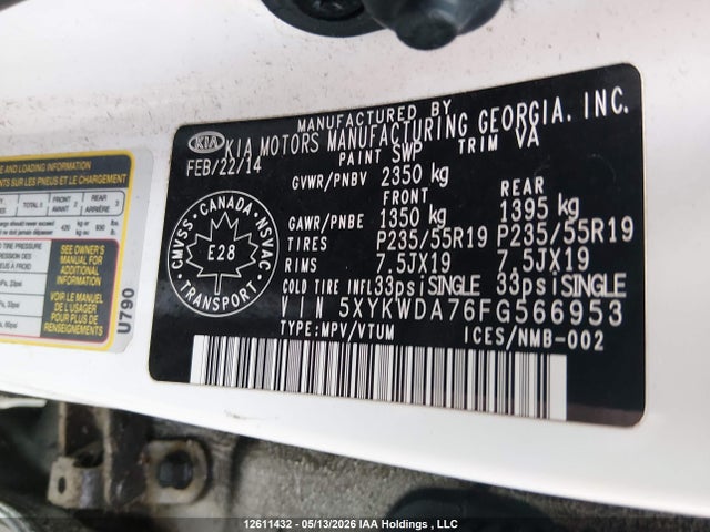 Продаж на аукціоні авто 2015 Kia Sorento Sx/sx Limited, vin: 5XYKWDA76FG566953, номер лоту: 12611432