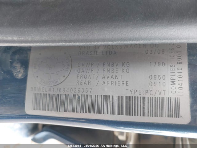 2008 Volkswagen City Golf 2.0l მანქანა იყიდება აუქციონზე, vin: 9BWEL41J684026057, აუქციონის ნომერი: 12583014