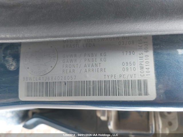 2008 Volkswagen City Golf 2.0l მანქანა იყიდება აუქციონზე, vin: 9BWEL41J684026057, აუქციონის ნომერი: 12583014