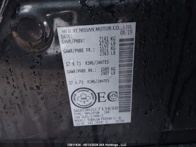 Продажа на аукционе авто 2020 Nissan Rogue S/sl/sv, vin: 5N1AT2MV2LC715650, номер лота: 12611434