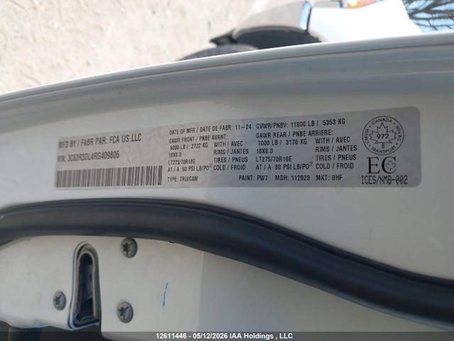 12611446 :رقم المزاد ، 3C63R3DL4RG409806 vin ، 2024 Ram 3500 Big Horn مزاد بيع