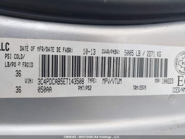 2014 Dodge Journey Cvp/se Plus მანქანა იყიდება აუქციონზე, vin: 3C4PDCAB5ET143508, აუქციონის ნომერი: 12608352