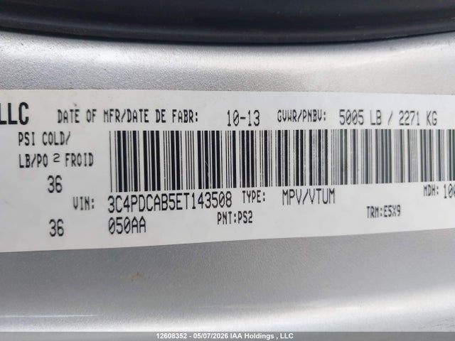 2014 Dodge Journey Cvp/se Plus მანქანა იყიდება აუქციონზე, vin: 3C4PDCAB5ET143508, აუქციონის ნომერი: 12608352