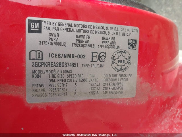 2011 Chevrolet Silverado 1500 Ls მანქანა იყიდება აუქციონზე, vin: 3GCPKREA2BG374851, აუქციონის ნომერი: 12609216