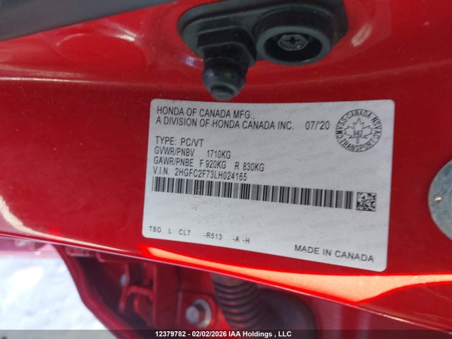 Продажа на аукционе авто 2020 Honda Civic Ex 4dr, vin: 2HGFC2F73LH024165, номер лота: 12379782